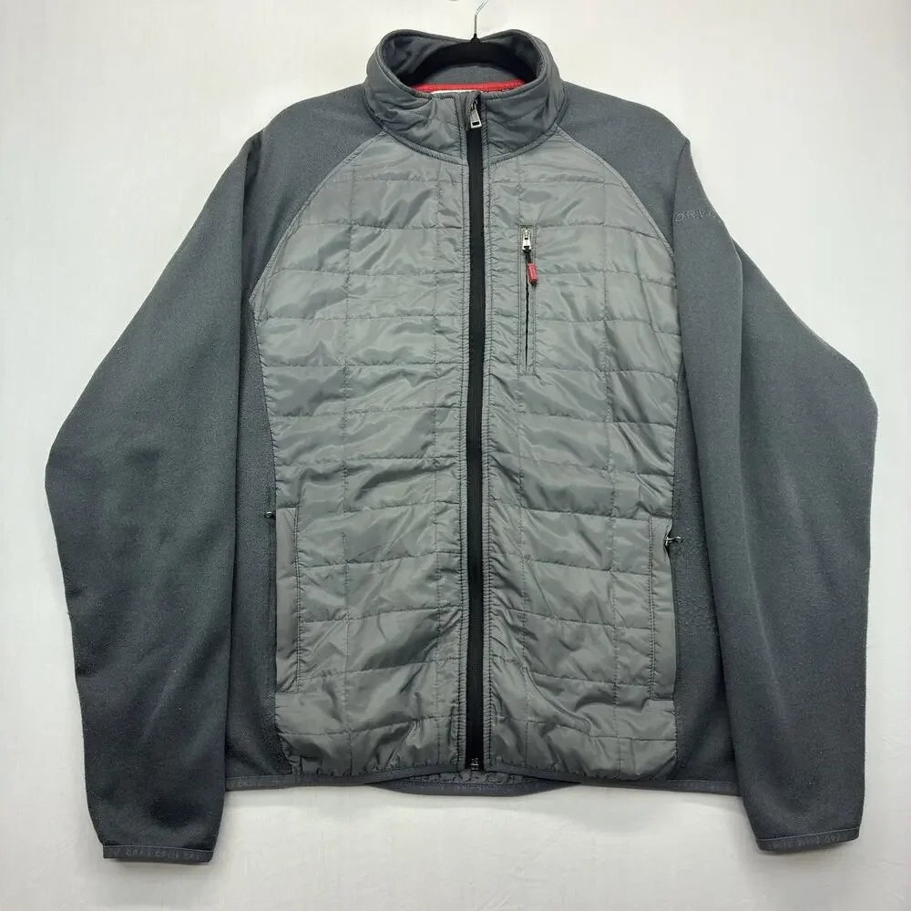 Orvis Men’s XL Quilted Full Zip Fleece Jacket Gray Outdoor Hiking Stretch